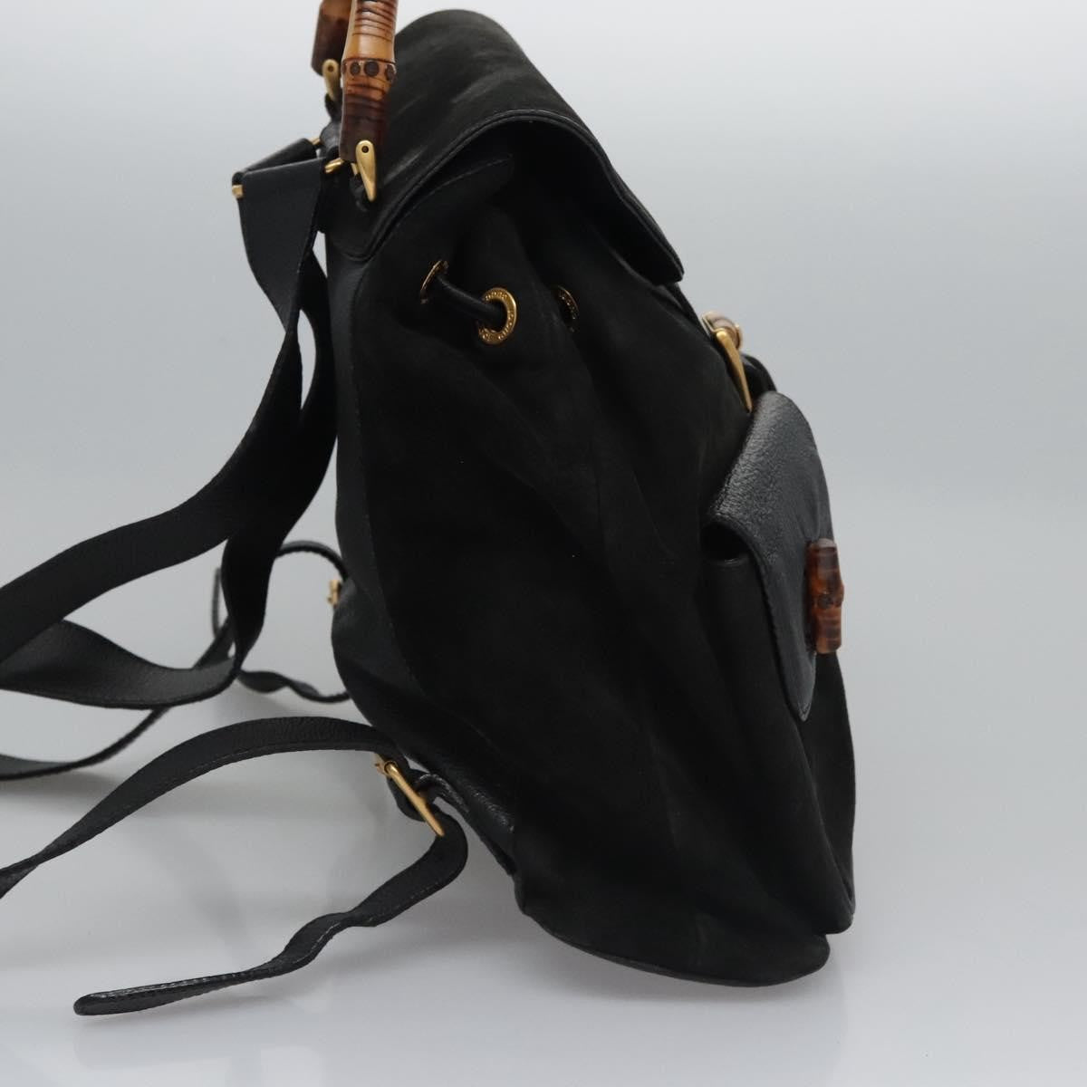 Gucci Vintage Bamboo Backpack Suede and Leather, Black, Suede, Backpack