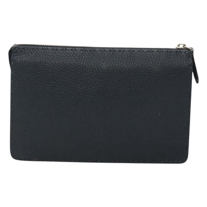Fendi Selleria Zip Pouch Leather, Black, Leather, Clutch
