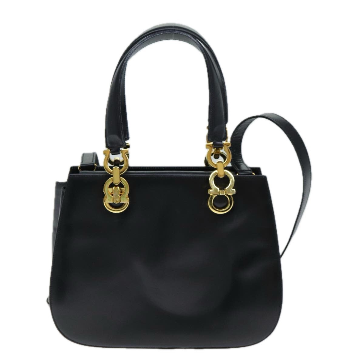 Salvatore Ferragamo Gancini handbag Leather, BLACK, LEATHER, Handbag
