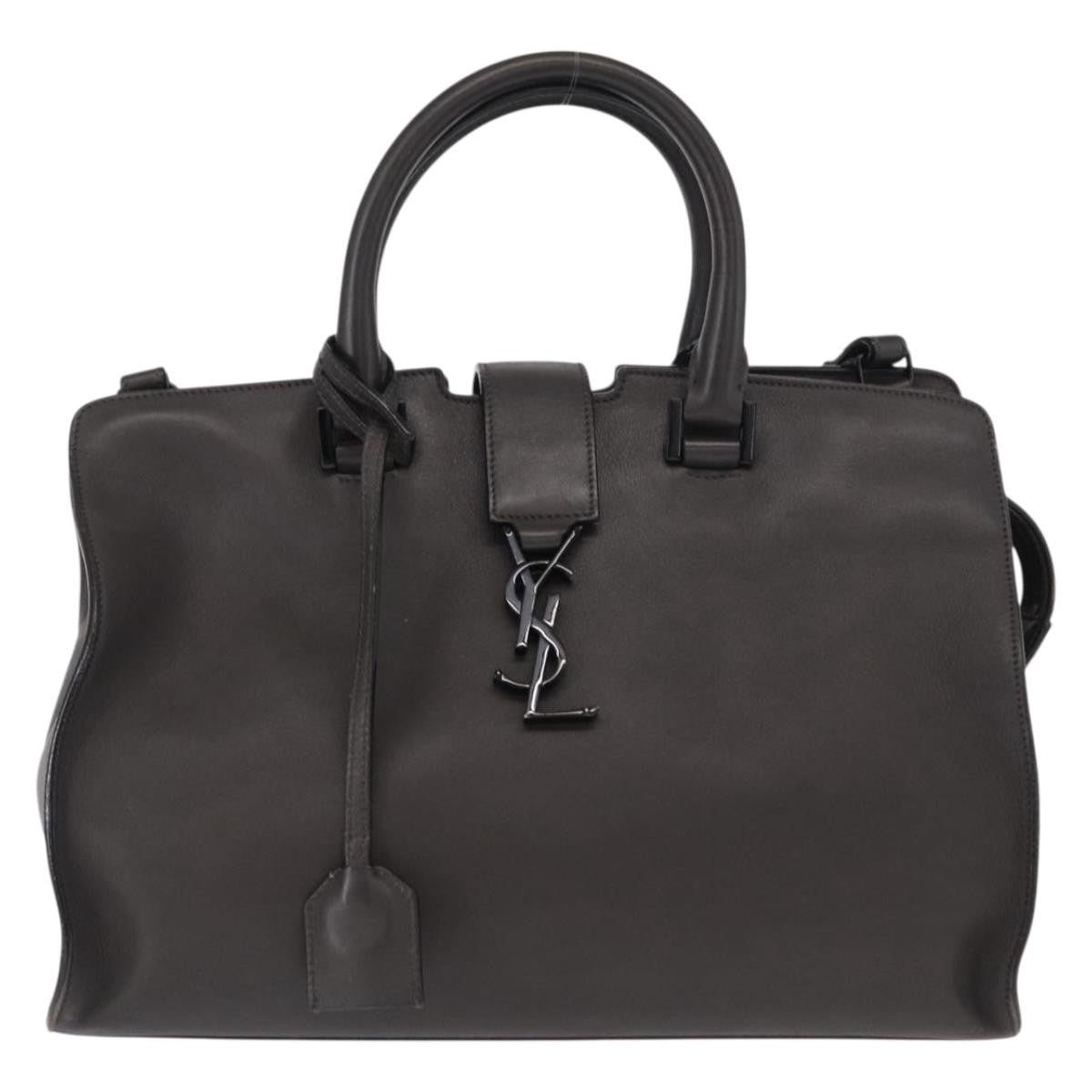Saint Laurent Monogram Cabas Leather, GRAY, LEATHER, Tote bag