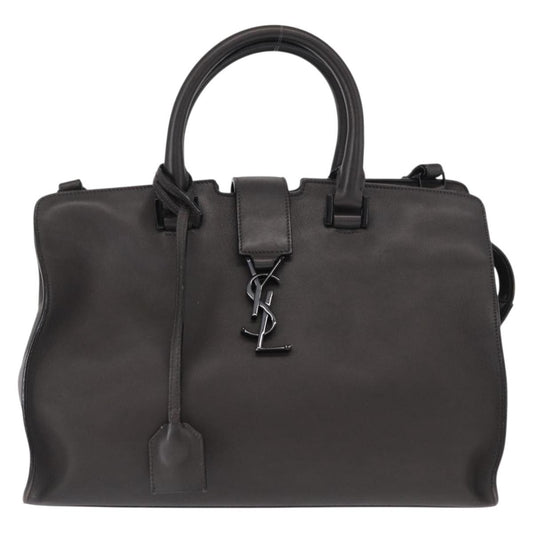 Saint Laurent Monogram Cabas Leather, GRAY, LEATHER, Tote bag