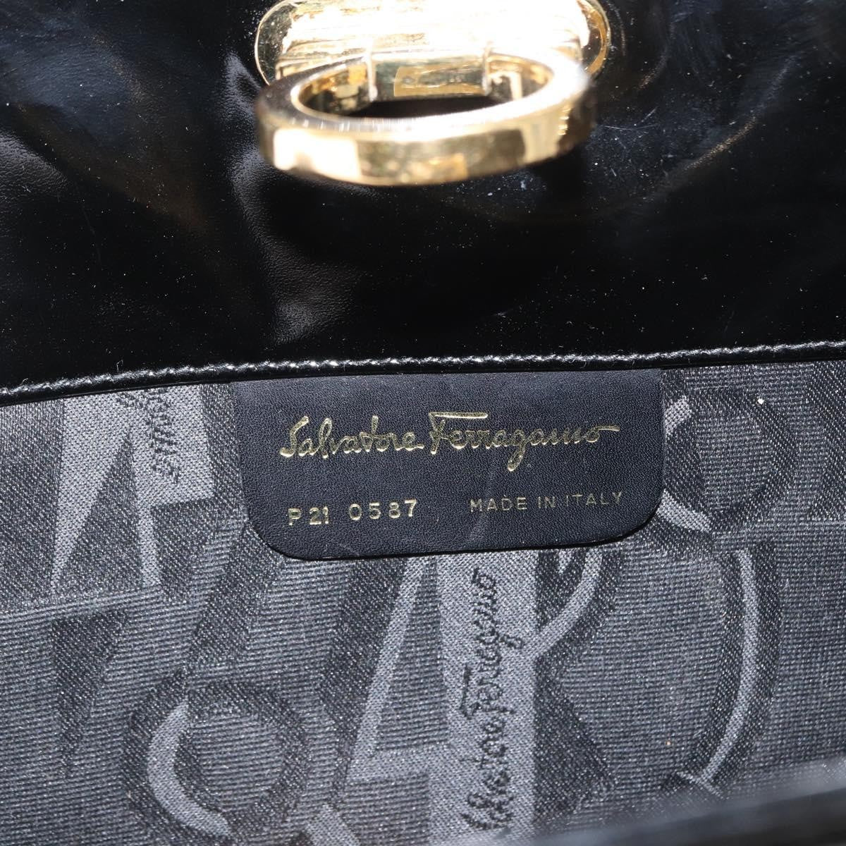 Salvatore Ferragamo Vintage Gancini Chain Shoulder Bag Patent Leather, BLACK, PATENT_LEATHER, Shoulder bag