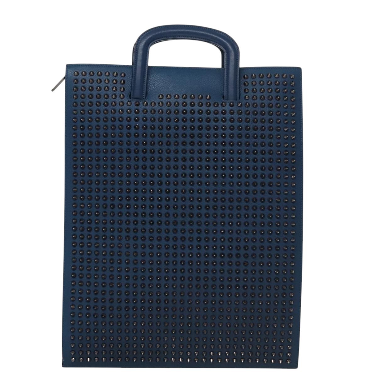 Christian Louboutin Trictrac Portfolio Bag Leather and Spiked Leather, BLUE, LEATHER, Handbag