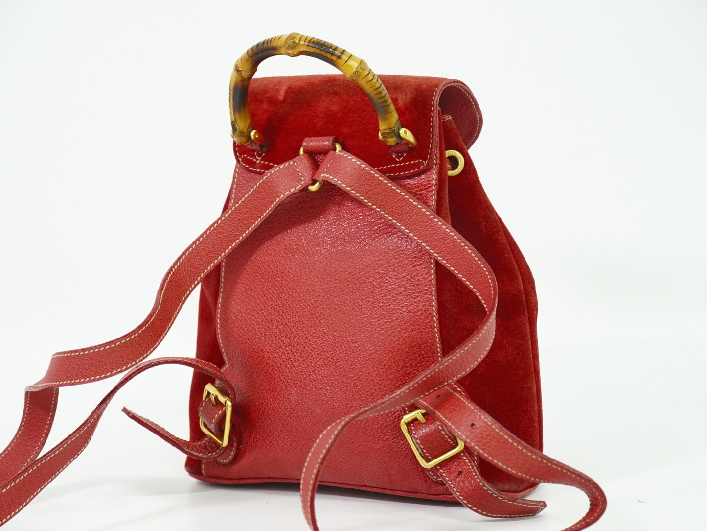 Gucci Vintage Bamboo Backpack Suede, RED, SUEDE, Backpack