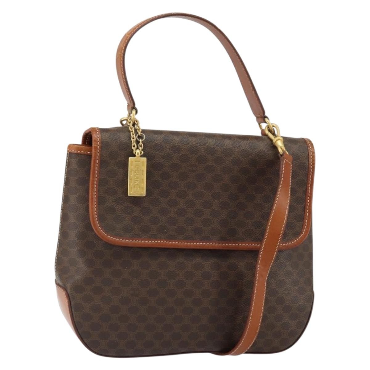 Celine Vintage Macadam Handbag Canvas and Leather, BROWN, CANVAS, Handbag