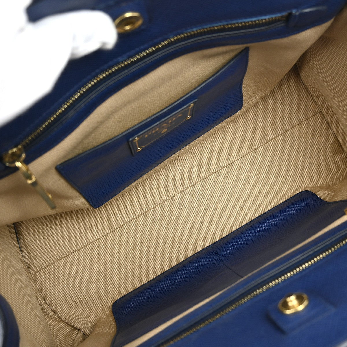 Prada Cuir Frame Convertible Tote City Calf with Saffiano, BLUE, LEATHER, Tote bag