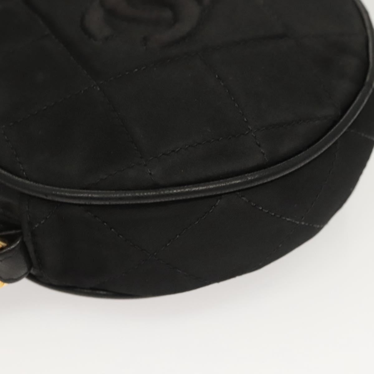Chanel Vintage Round Tassel Crossbody Bag Quilted Satin, BLACK, SATIN, Shoulder bag