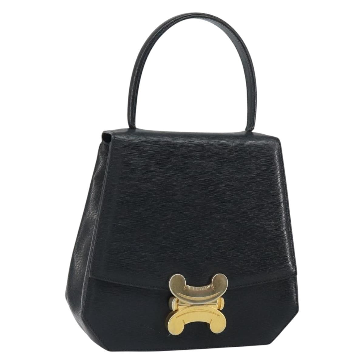 Celine Vintage Triomphe Flap Bag Leather, BLACK, LEATHER, Handbag