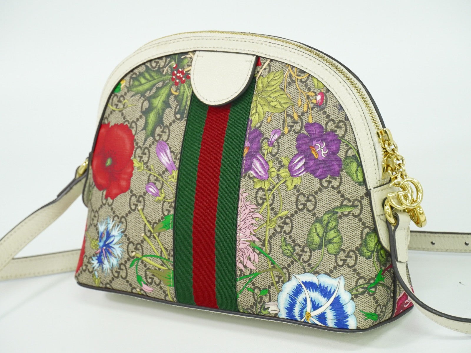 Gucci Ophidia Dome Shoulder Bag Flora GG Coated Canvas, BEIGE, CANVAS, Crossbody bag