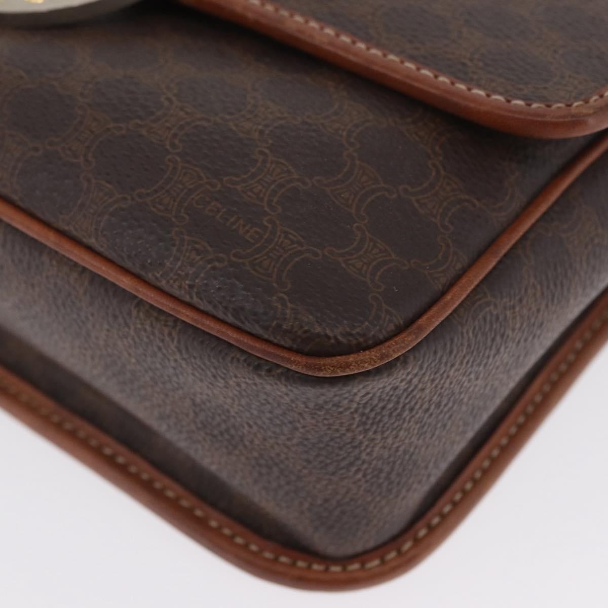 Celine Vintage Macadam Circle Logo Shoulder Bag Canvas and Leather, Brown, Canvas, Shoulder Bag