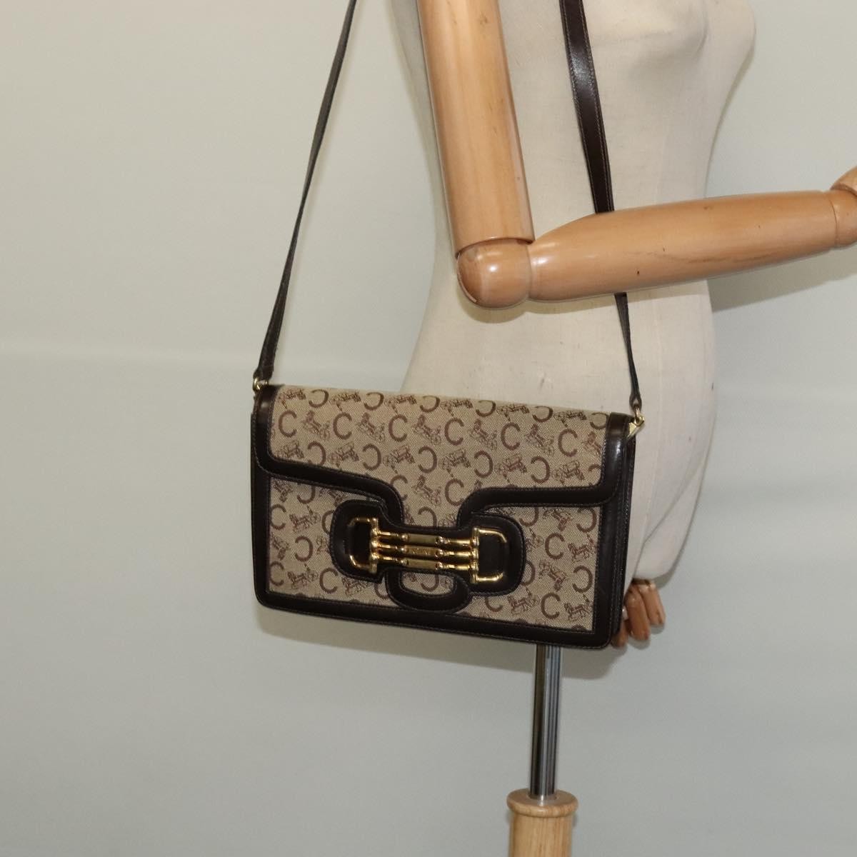 Celine C Sulky Shoulder bag Canvas and Leather, BROWN, CANVAS, Shoulder bag
