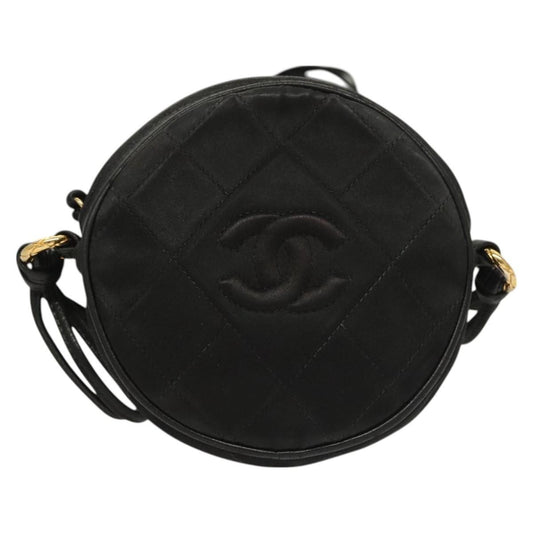 Chanel Vintage Round Tassel Crossbody Bag Quilted Satin, BLACK, SATIN, Shoulder bag