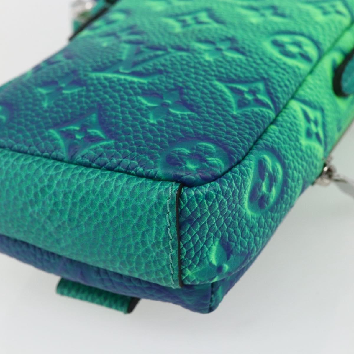 Louis Vuitton Double Phone Pouch NM Monogram Shadow Leather, Green, Leather, Clutch