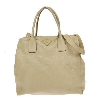 Prada Twin Shopping Tote Vitello Daino, BEIGE, LEATHER, Handbag