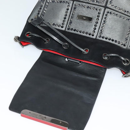 Christian Louboutin Lucky L Convertible Backpack Spiked Leather and Suede, BLACK, LEATHER, Backpack