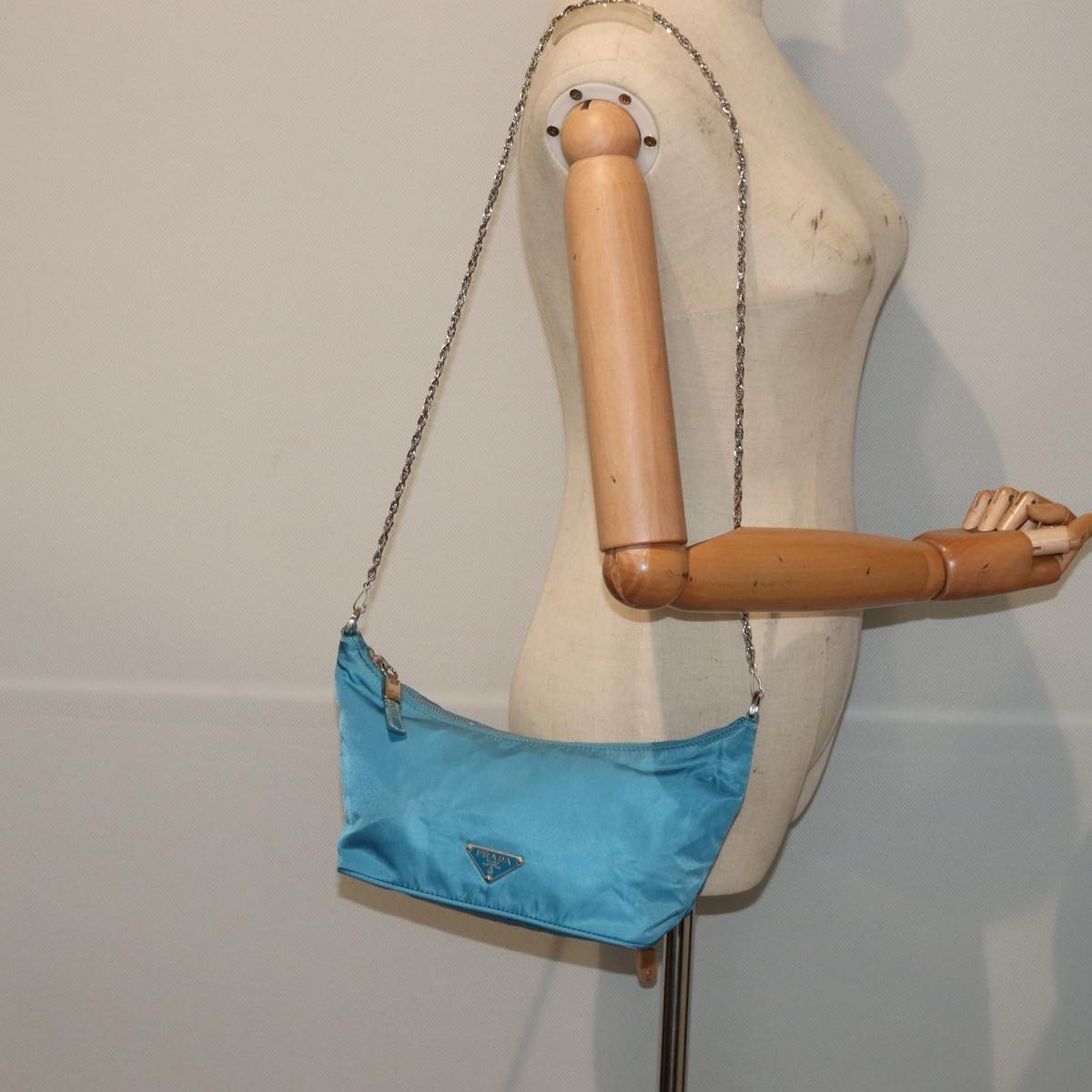 Prada Vintage Chain Shoulder Bag Tessuto, BLUE, NYLON, Shoulder bag