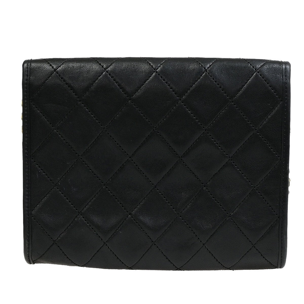 Chanel Vintage Round Flap Bag Quilted Lambskin, BLACK, LEATHER, Handbag