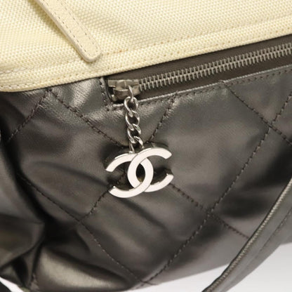 Chanel Biarritz Hobo Quilted Coated Canvas, SILVER, CANVAS, Shoulder bag