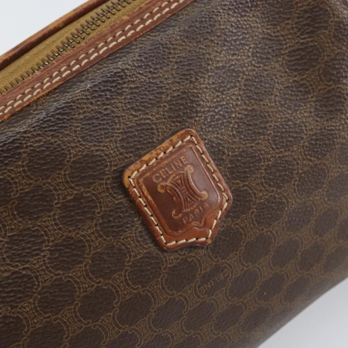 Celine Macadam Pochette Canvas and Leather, BROWN, CANVAS, Clutche & pouche