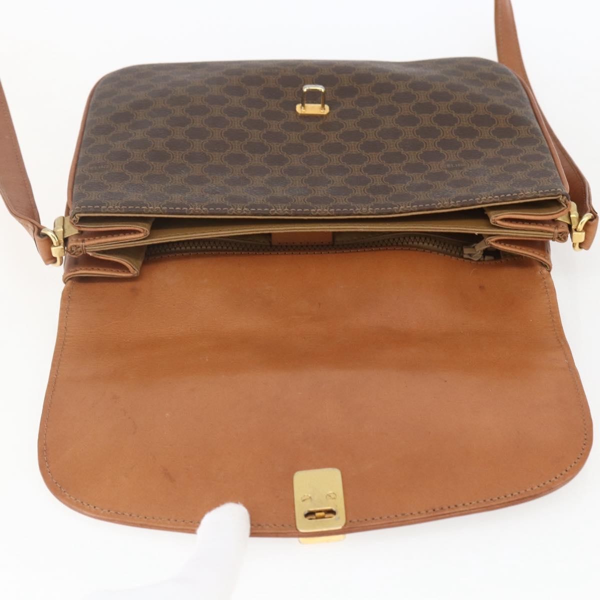 Celine Vintage Macadam Shoulder Bag Canvas and Leather, BROWN, CANVAS, Shoulder bag