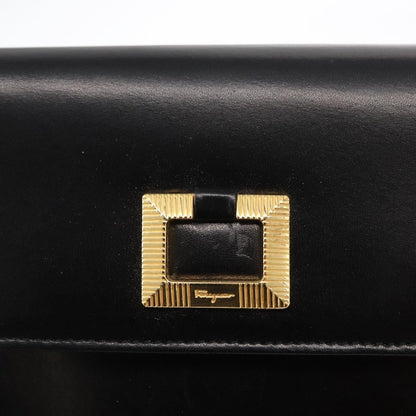Salvatore Ferragamo Gancini Shoulder Bag Leather, BLACK, LEATHER, Shoulder bag