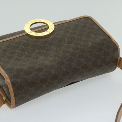 Celine Vintage Macadam Circle Logo Shoulder Bag Canvas and Leather, Brown, Canvas, Shoulder Bag