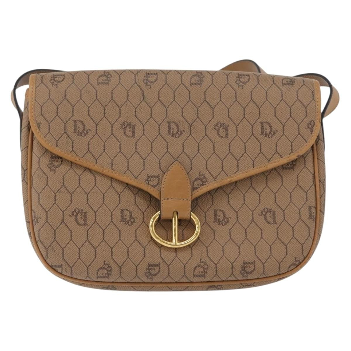Christian Dior Vintage Honeycomb Shoulder Bag Canvas and Leather, BEIGE, CANVAS, Shoulder bag