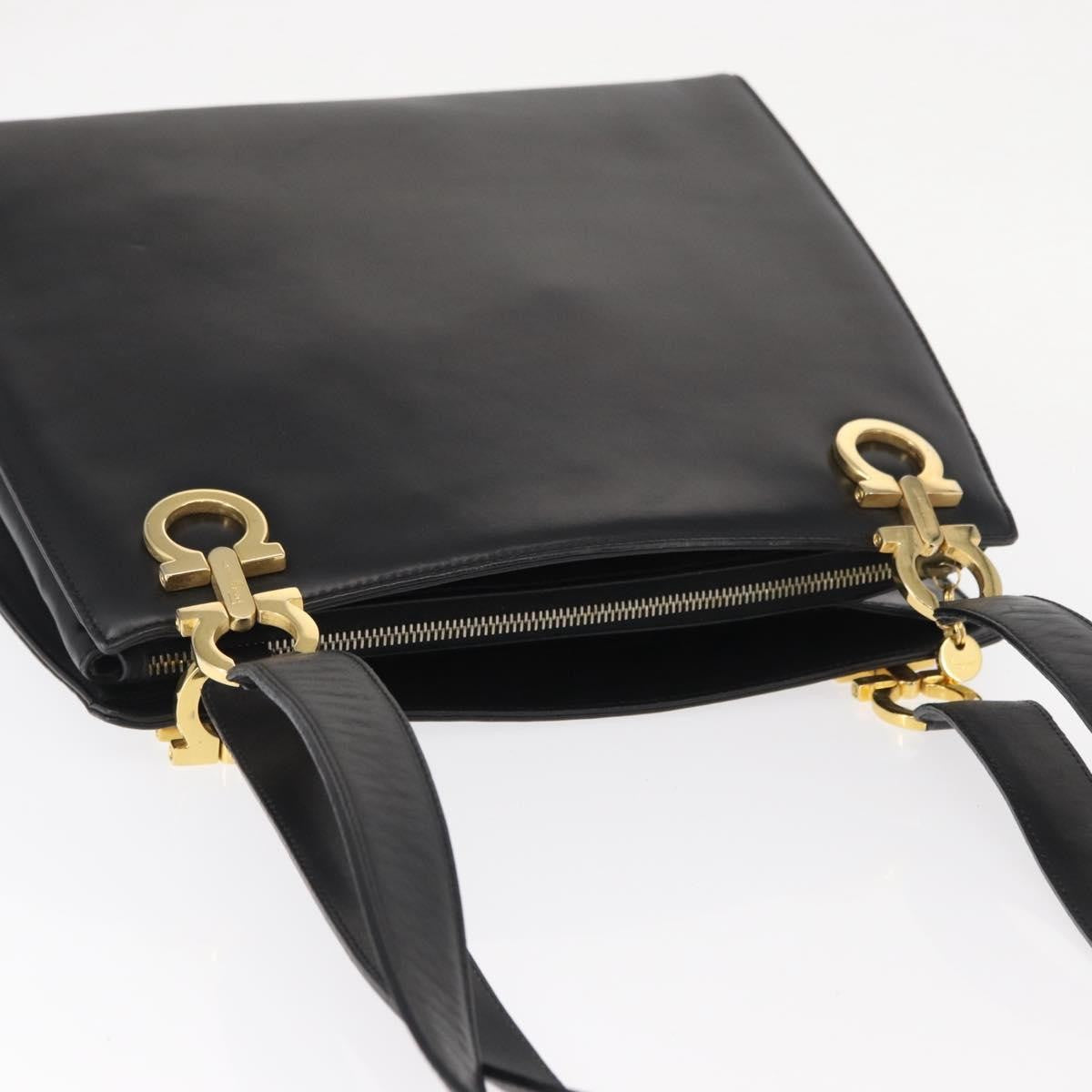 Salvatore Ferragamo Gancini Shoulder Bag Leather, BLACK, LEATHER, Shoulder bag