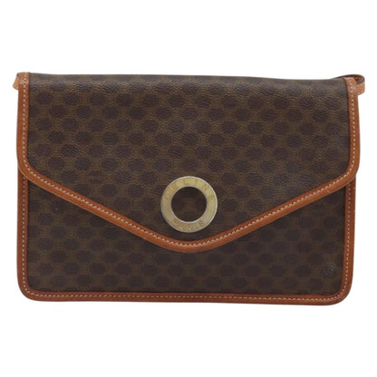 Celine Vintage Macadam Circle Logo Shoulder Bag Canvas and Leather, Brown, Canvas, Shoulder Bag