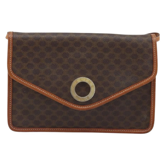 Celine Vintage Macadam Circle Logo Shoulder Bag Canvas and Leather, Brown, Canvas, Shoulder Bag