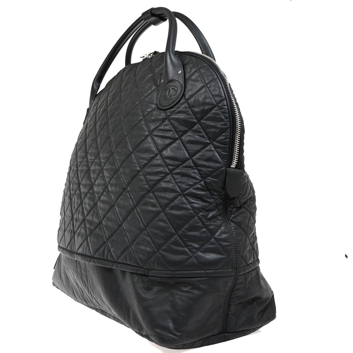 Chanel Horizontal Sport Weekender Bag Quilted Coated Canvas, BLACK, NYLON, Travel bag