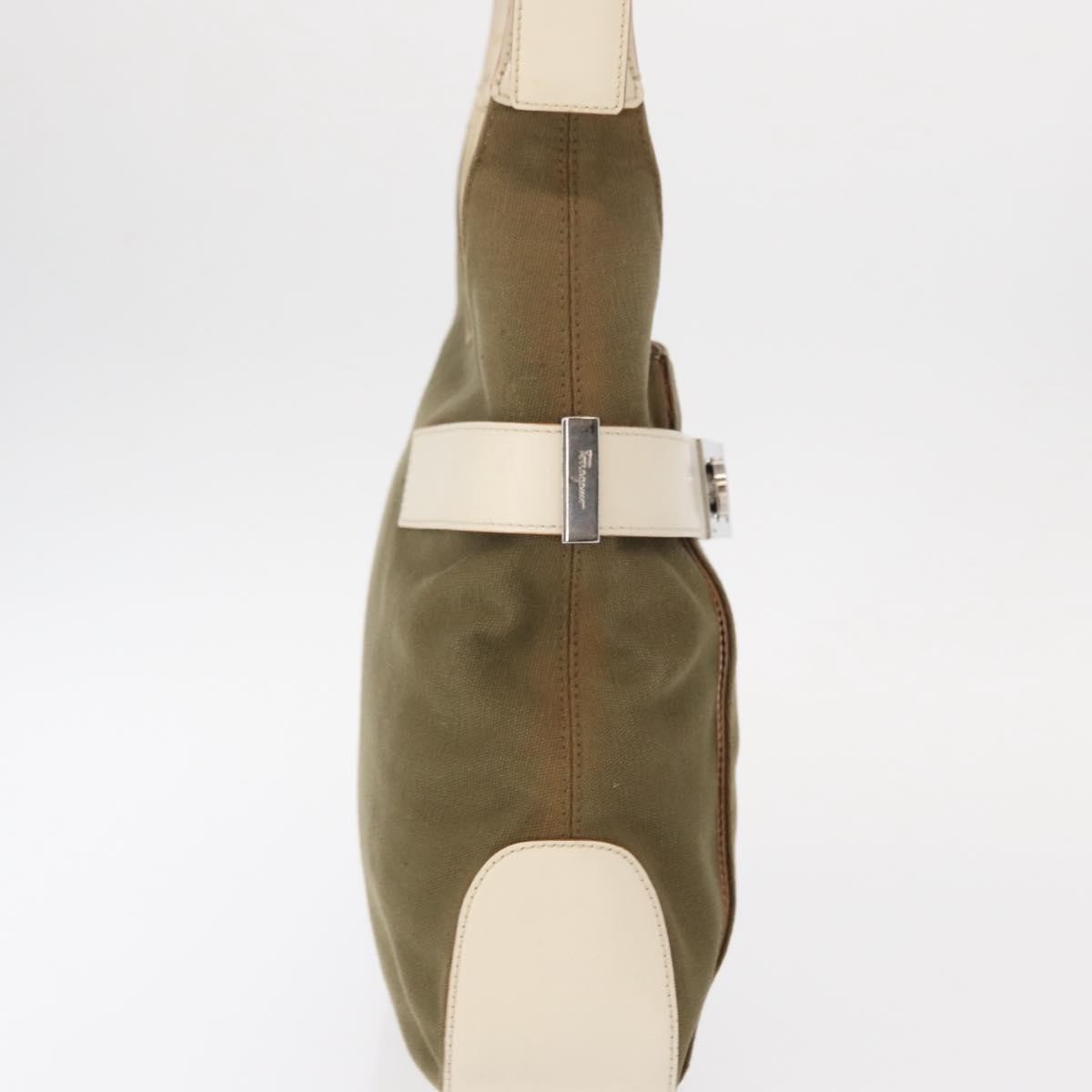 Salvatore Ferragamo Gancini Shoulder Bag Canvas, KHAKI, CANVAS, Shoulder bag