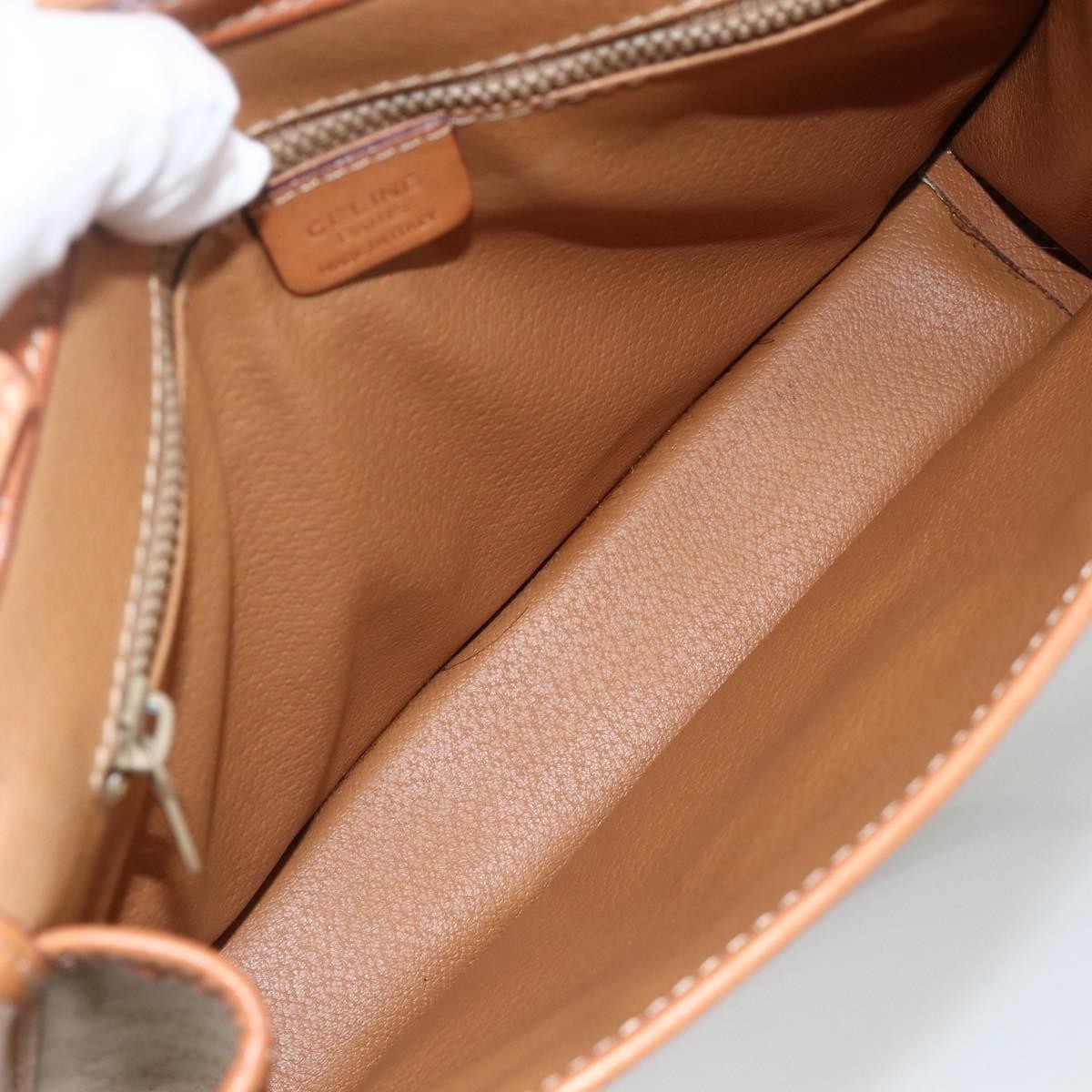 Celine Vintage Macadam Circle Logo Shoulder Bag Canvas and Leather, Beige, Canvas, Shoulder Bag
