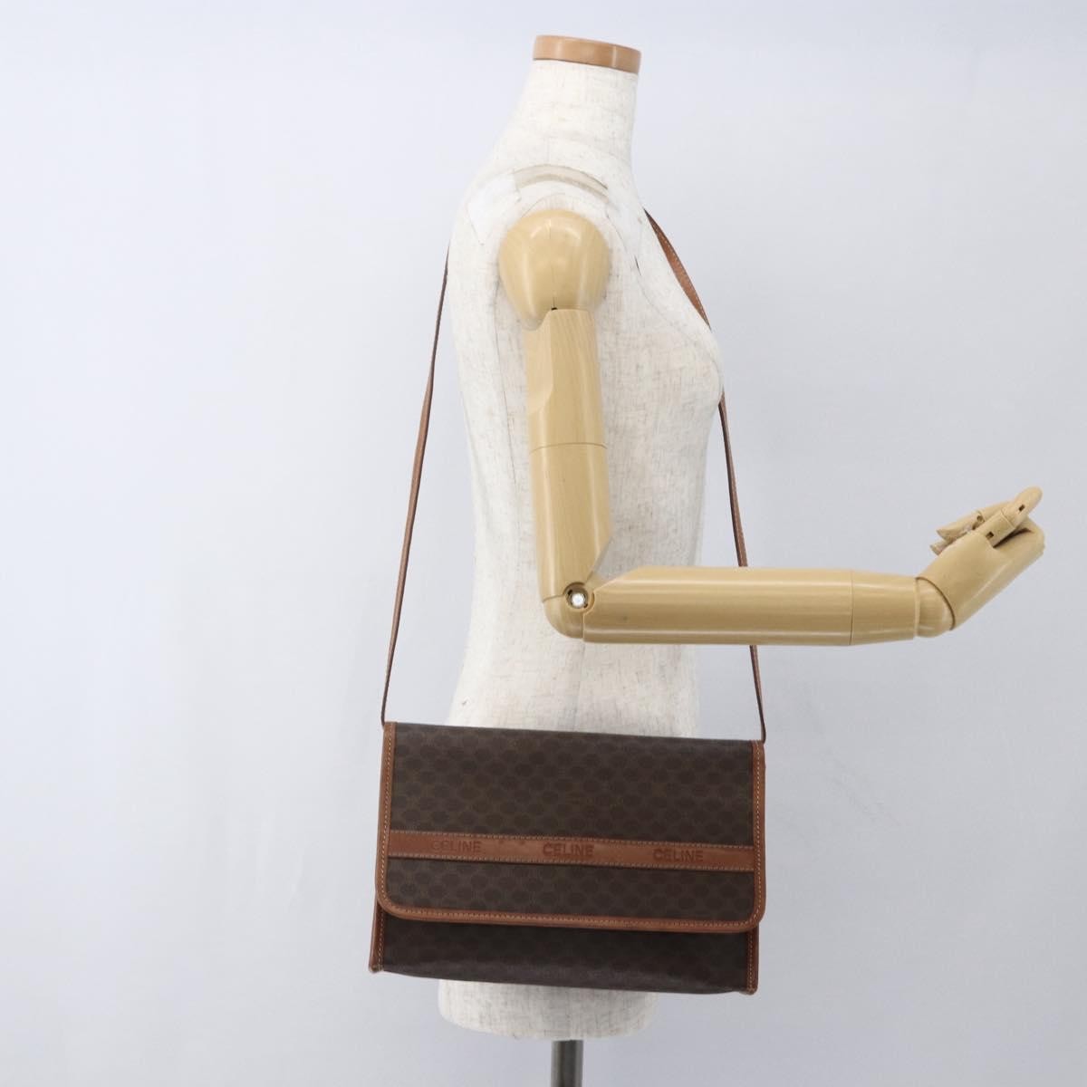 Celine Vintage Macadam Shoulder Bag Canvas and Leather, BROWN, CANVAS, Shoulder bag
