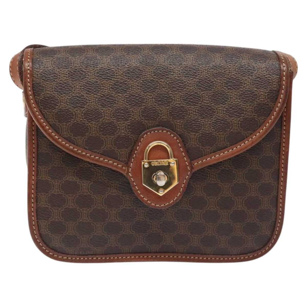 Celine Vintage Macadam Shoulder Bag Canvas and Leather, BROWN, CANVAS, Shoulder bag