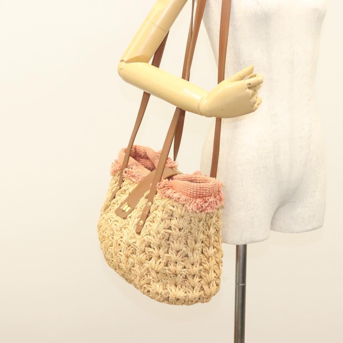 Chanel Mademoiselle Lock Tote Woven Straw, BEIGE, LEATHER, Shoulder bag