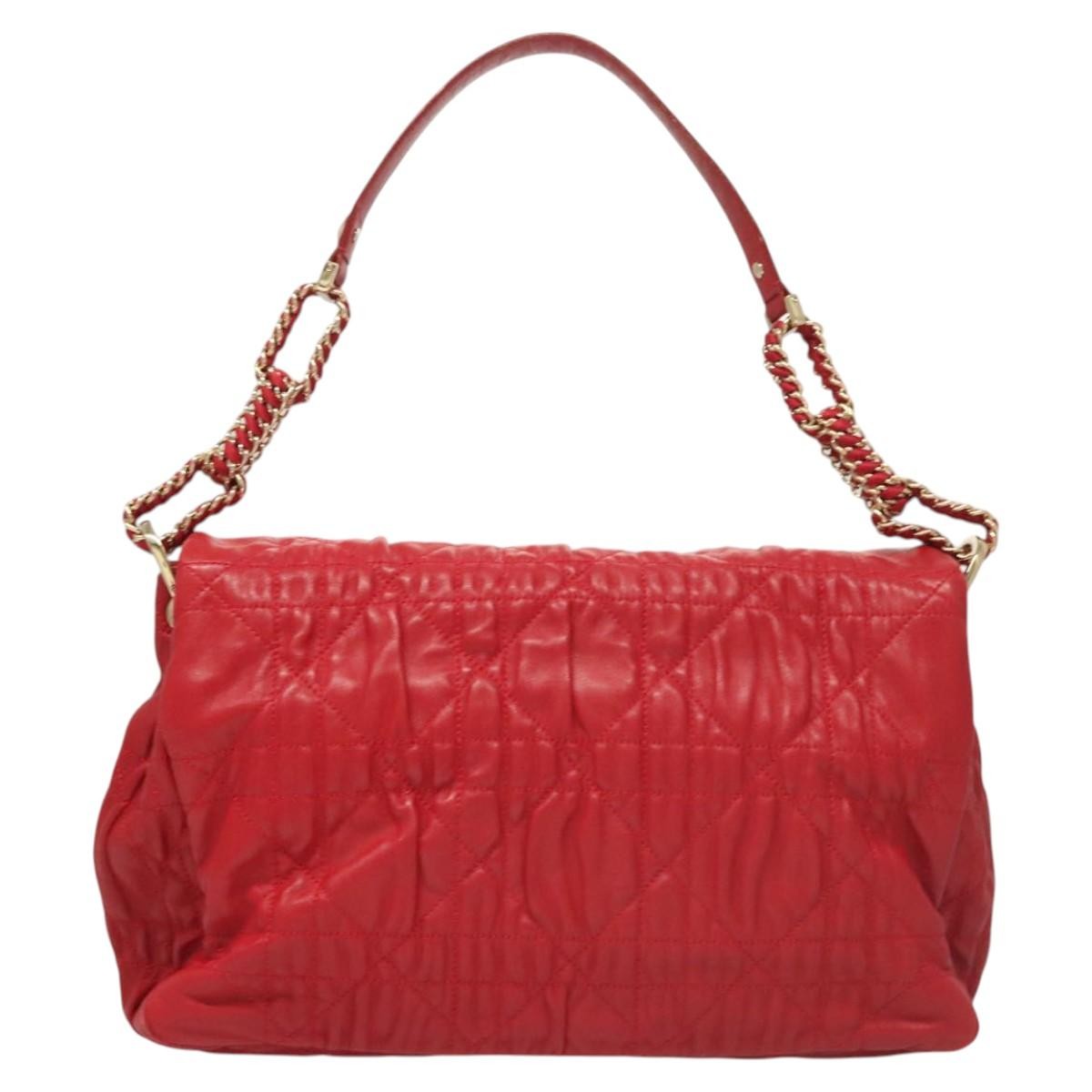Christian Dior Delidior Chain Shoulder Bag Cannage Quilt Leather, RED, LEATHER, Shoulder bag