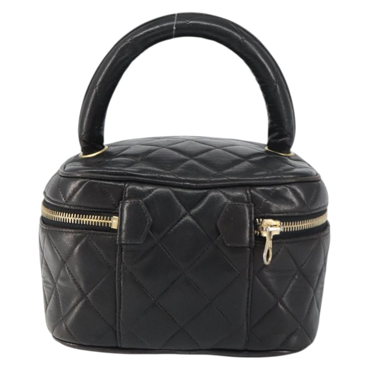 Chanel Vintage Cosmetic Case Quilted Lambskin, BLACK, LEATHER, Handbag