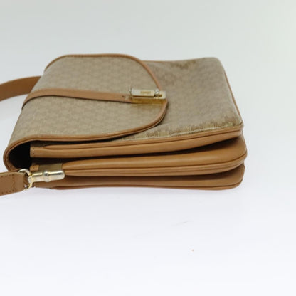 Celine Vintage Macadam Shoulder Bag Canvas and Leather, Beige, Canvas, Handbag