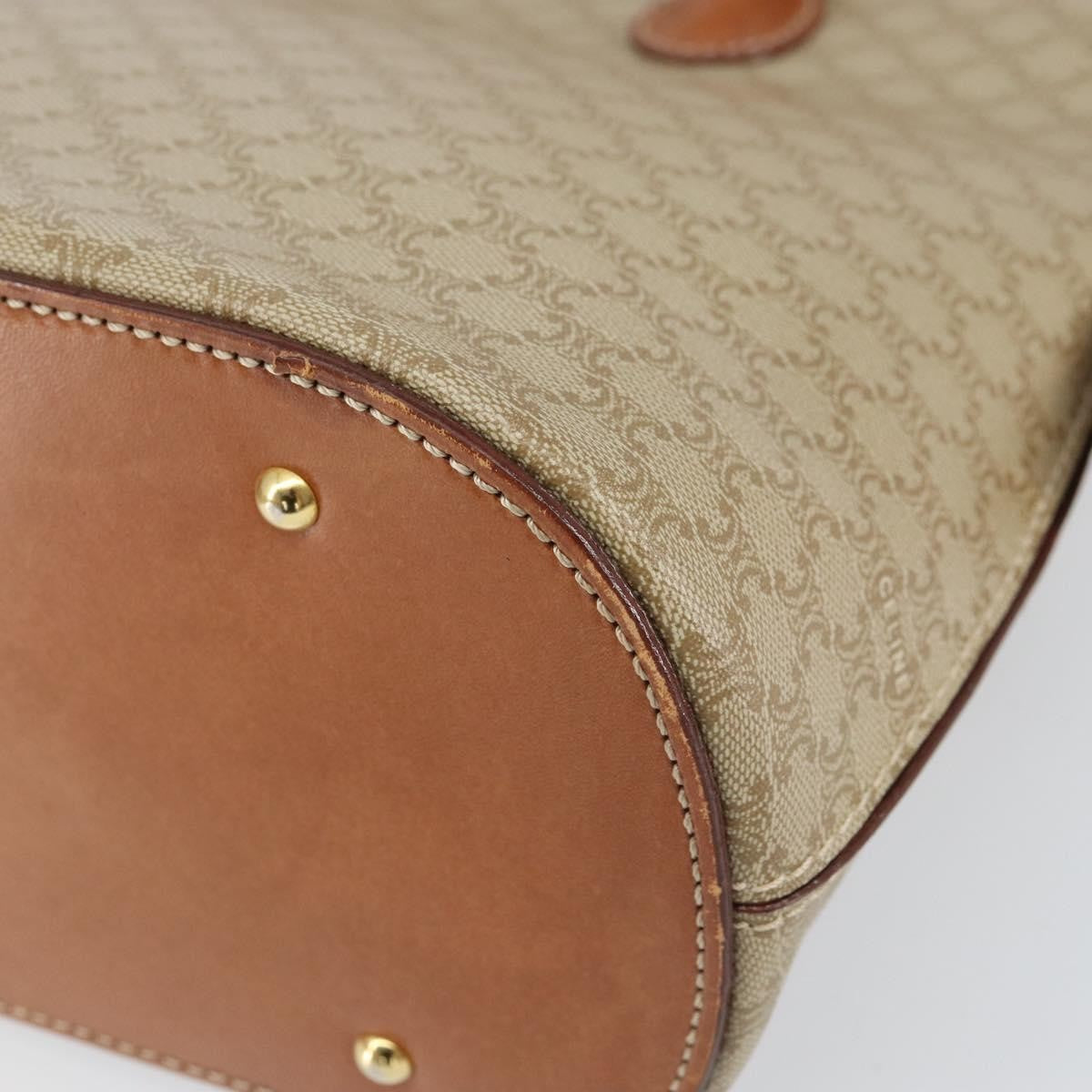 Celine Vintage Macadam Handbag Canvas and Leather, BEIGE, CANVAS, Handbag