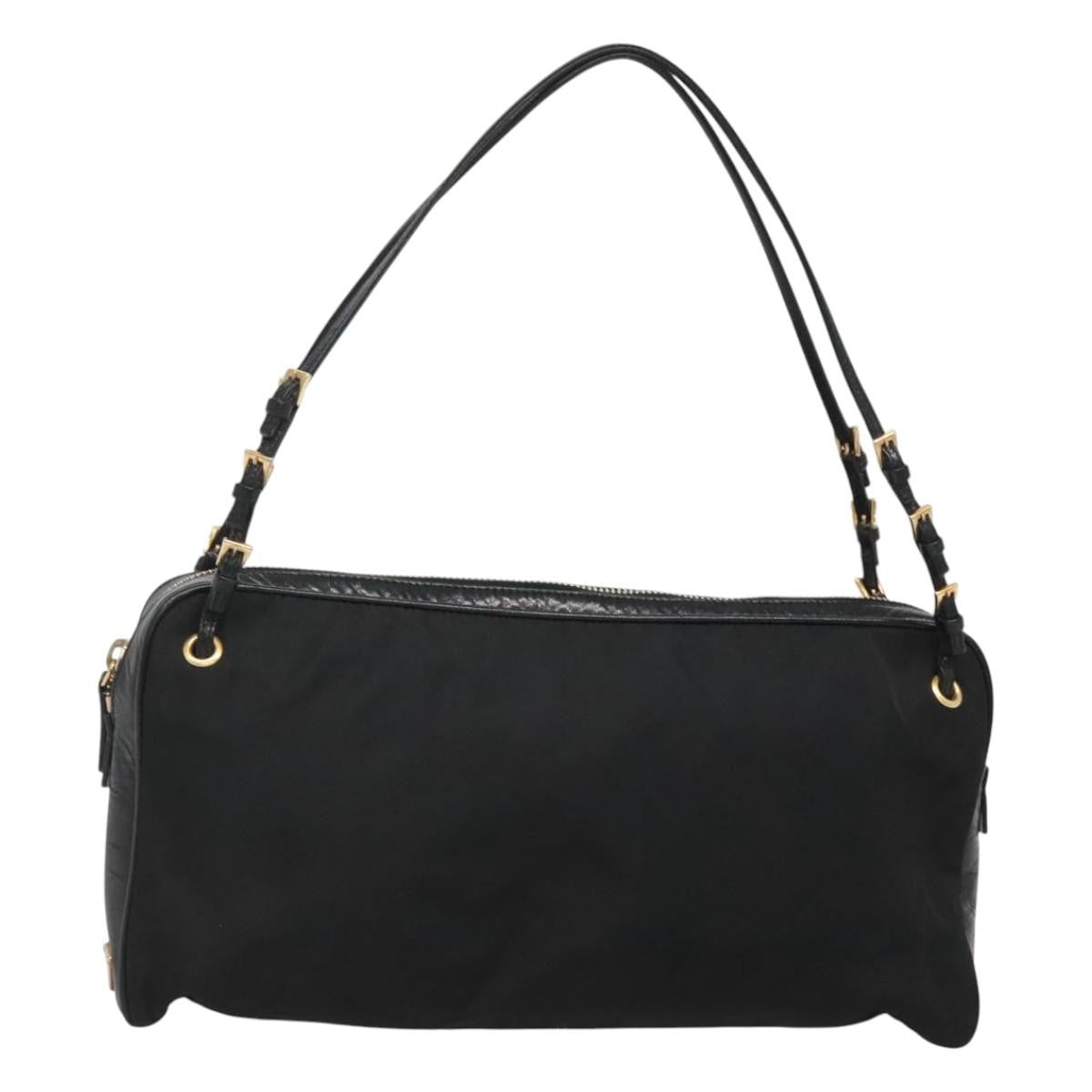 Prada SHOULDER BAG NYLON BLACK GOLD, Black, Nylon, Shoulder Bag
