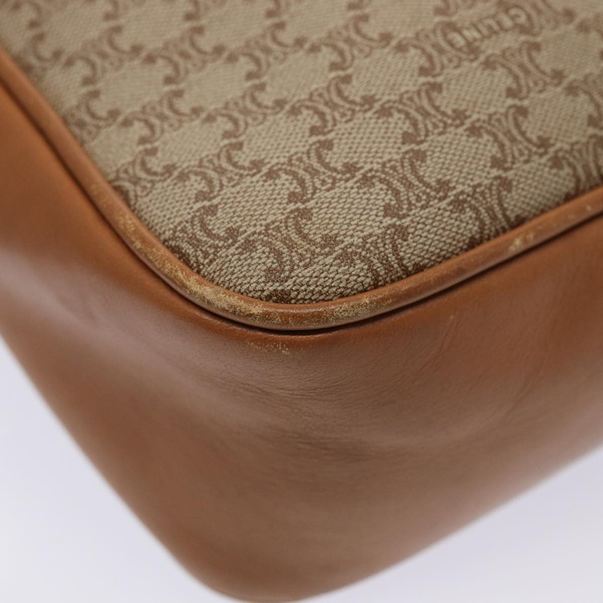 Celine Vintage Macadam Shoulder Bag Canvas and Leather, BEIGE, CANVAS, Shoulder bag