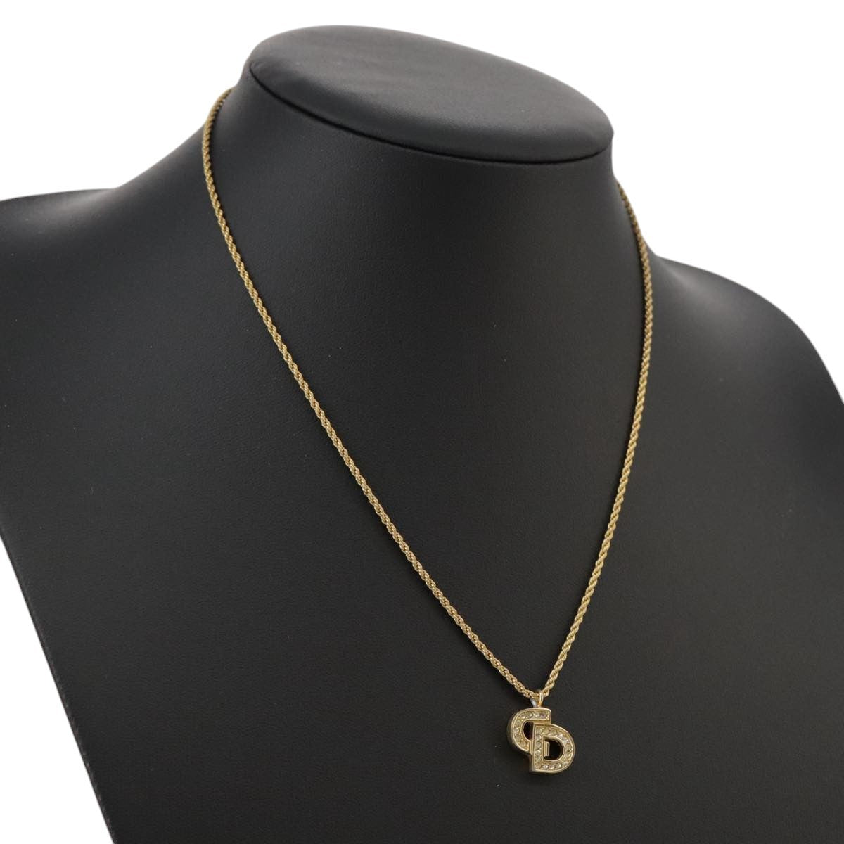 Christian Dior CD Pendant Necklace Metal and Crystals, GOLD, METAL, Necklace