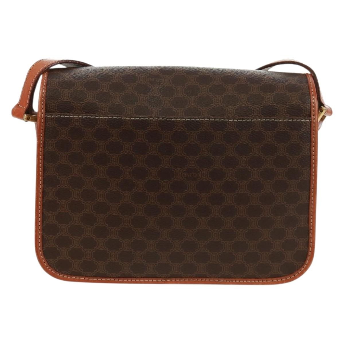 Celine Vintage Macadam Circle Logo Shoulder Bag Canvas and Leather, BROWN, CANVAS, Shoulder bag