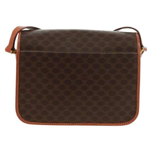Celine Vintage Macadam Circle Logo Shoulder Bag Canvas and Leather, BROWN, CANVAS, Shoulder bag