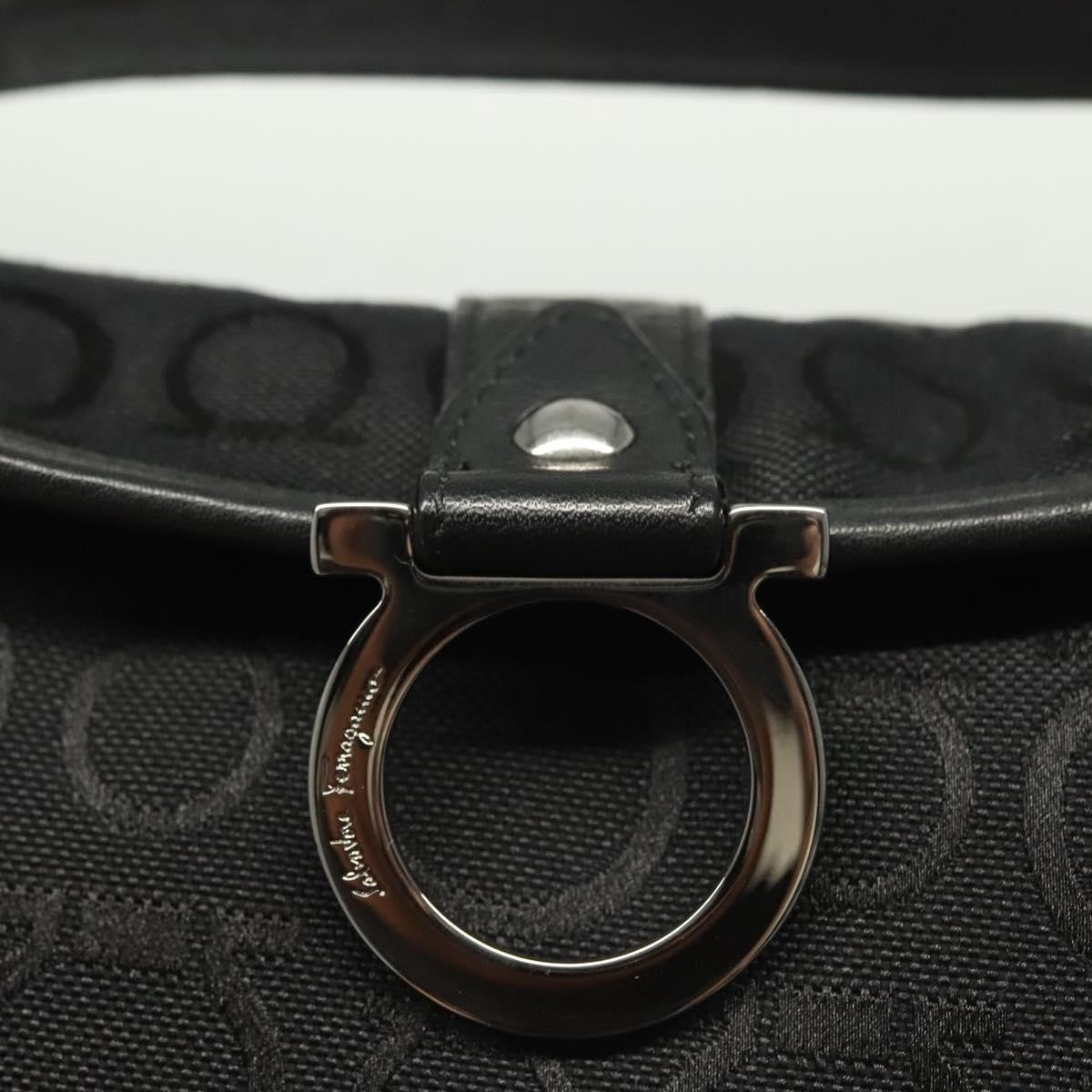 Salvatore Ferragamo Gancini handbag Canvas, BLACK, CANVAS, Handbag