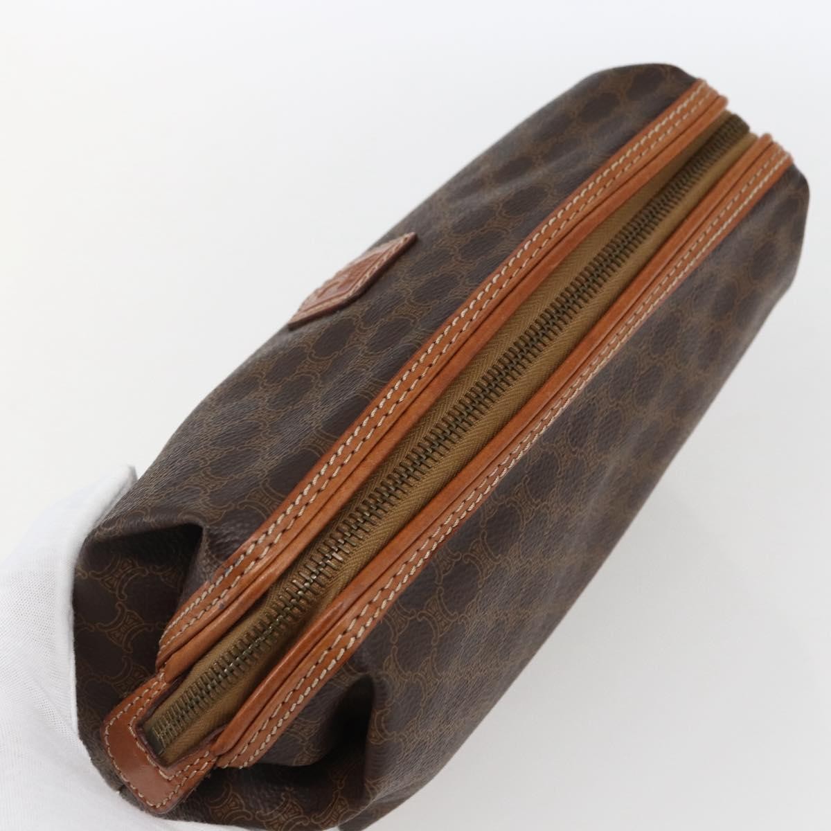 Celine Macadam Pochette Canvas and Leather, BROWN, CANVAS, Clutche & pouche