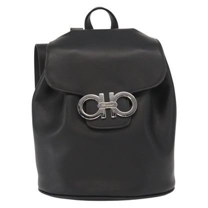 Salvatore Ferragamo Gancini Flap Drawstring Backpack Leather, BLACK, LEATHER, Backpack