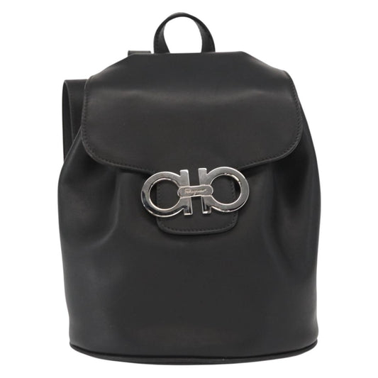 Salvatore Ferragamo Gancini Flap Drawstring Backpack Leather, BLACK, LEATHER, Backpack