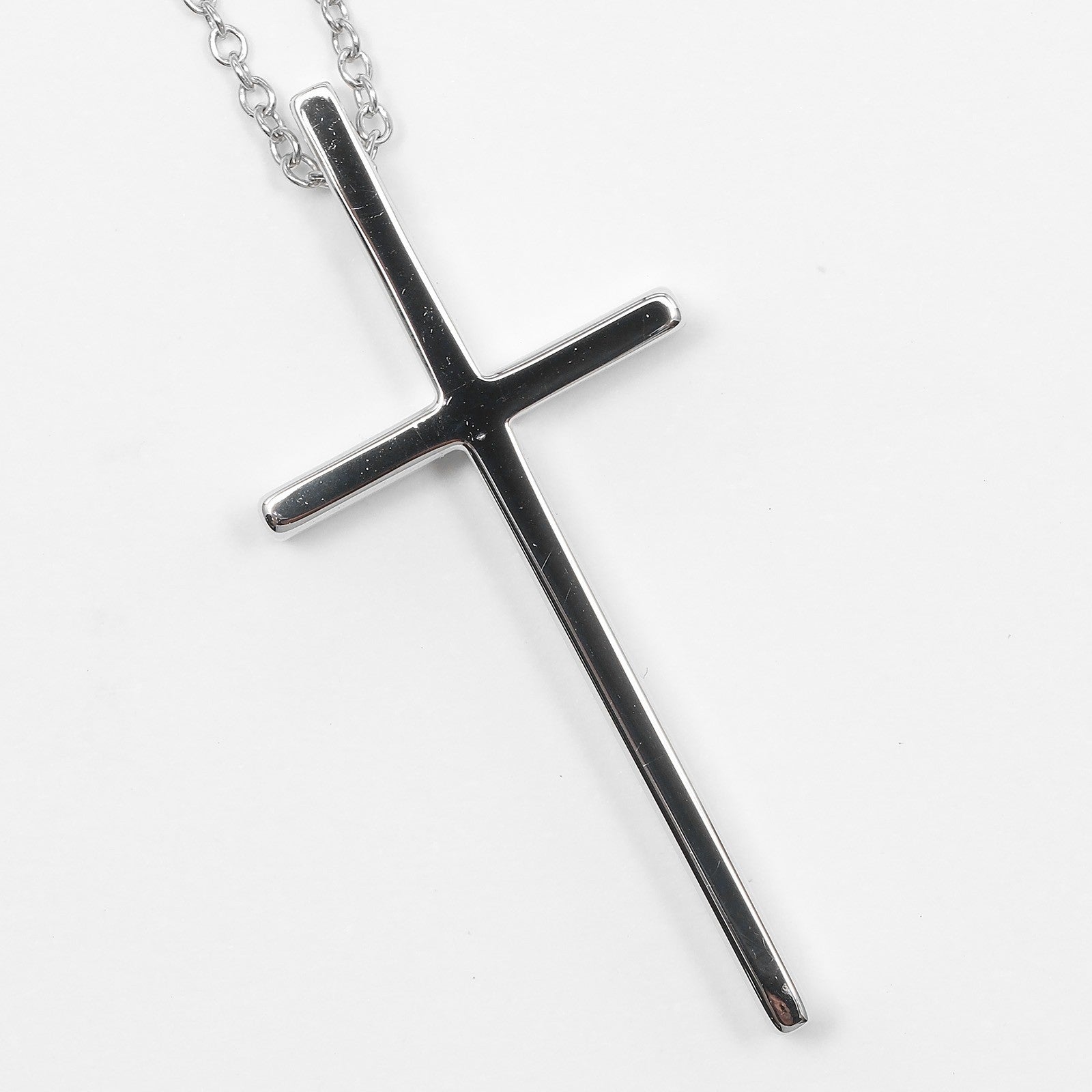 Tiffany & Co. Metro Cross Pendant Necklace 18K White Gold and Diamonds, SILVER, WHITE_GOLD, Necklace